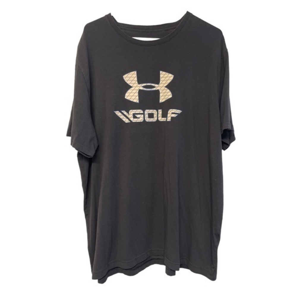 UA Under Armour Golf Loose Heat Gear Icon Graphic Logo Black Shirt Size 2XL EUC